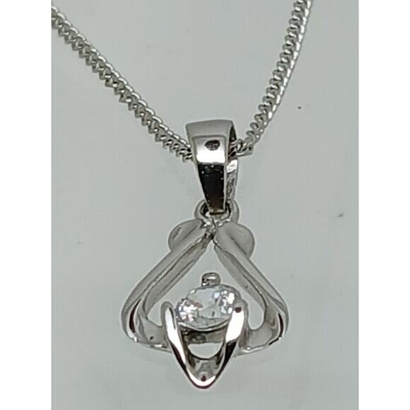 .925 Sterling Silver Simulated Diamond Pendant Necklace Minimalist Petite - Picture 5 of 14